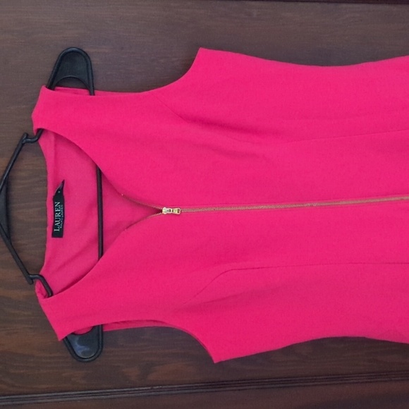 Lauren Ralph Lauren Hot Pink Zipper Front Fit & Flare Mini Dress Size 8 - Picture 2 of 7